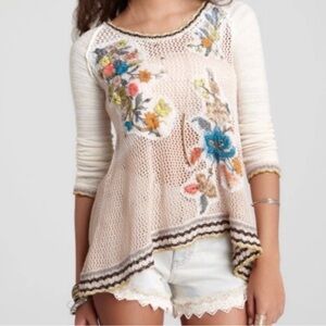 Free People Beige Floral Knit Blouse